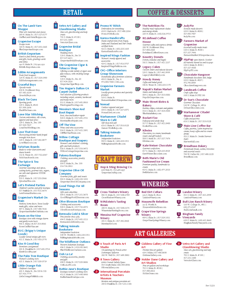 List of businesses in Grapevine's Historic Main Street District