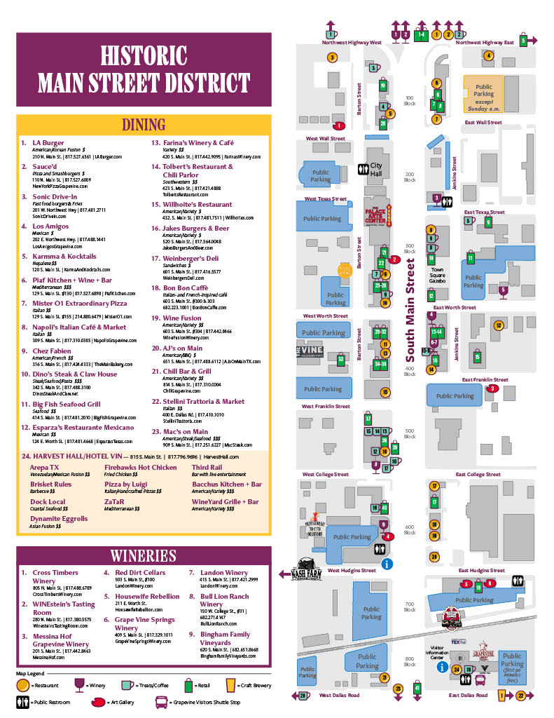 Map of Grapevine's Historic Main Street District