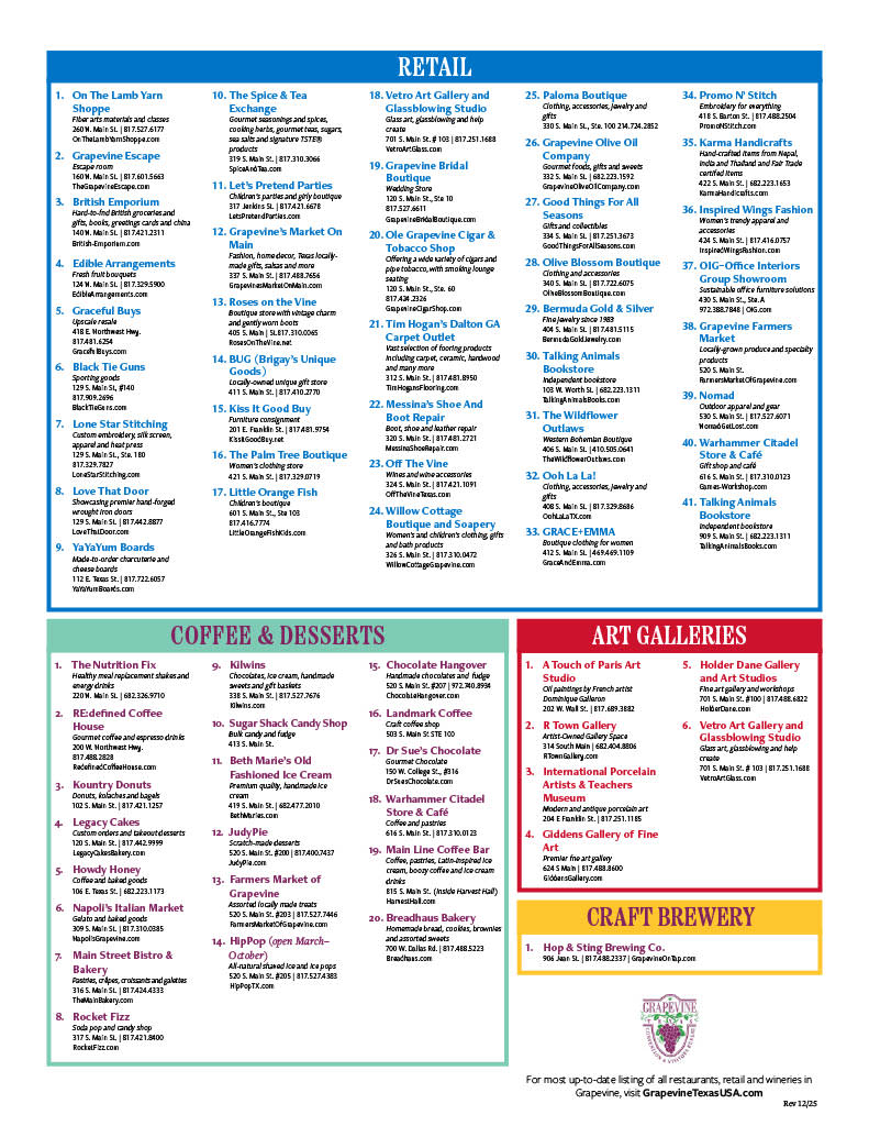 List of businesses in Grapevine's Historic Main Street District