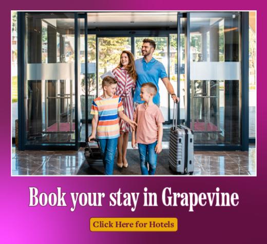 Graphic to book a hotel in Grapevine, Texas
