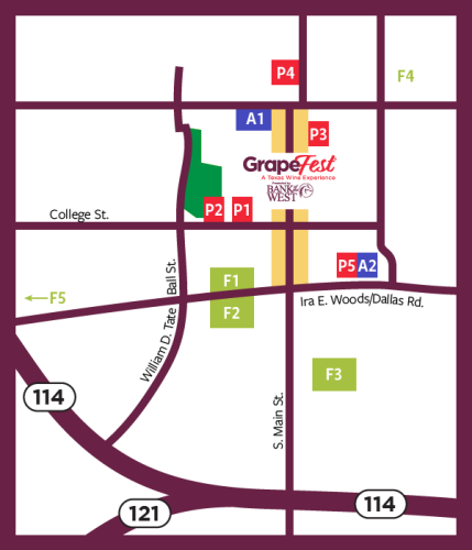 Map of parking options for GrapeFest 2025