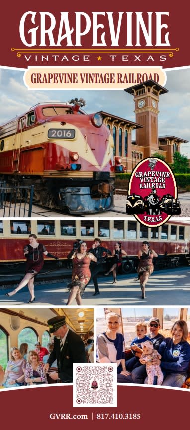 The brochure cover for Grapevine Vintage Railroad in Grapevine, Texas