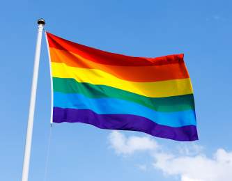 Pride flag flowing in the air.