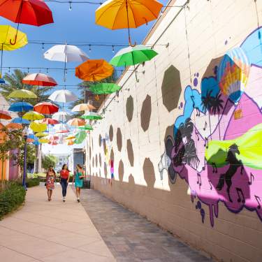 Happy Alley outdoor art installation, located on Miles Avenue between Towne Street and Oasis Street in downtown Indio.