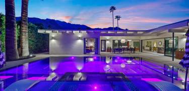 evening vacation rental pool shot.