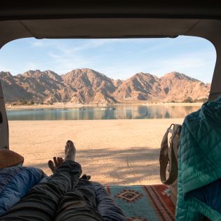 View of Lake Cahuilla and the mountains from the park's campground