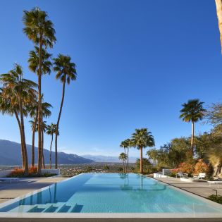 The pool with palm trees at a home in Palm Springs.