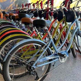 A row of bicycles waiting to be rented in Palm Springs.