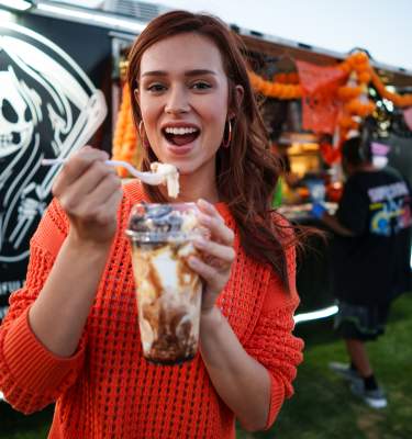 Dining at food trucks in Indio, CA.