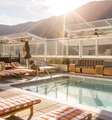 The rooftop pool at the Kimpton The Rowan in Palm Springs.