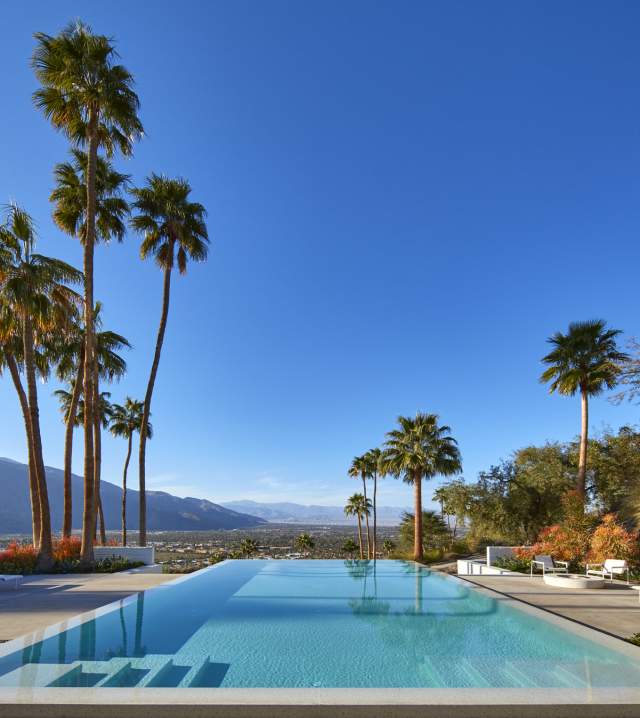 The pool with palm trees at a home in Palm Springs.