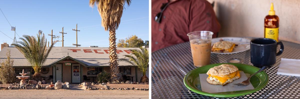 Breakfast sandwich at the Kit Fox Cafe in Tecopa, California