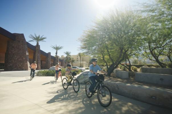 Family on bicycles in Greater Palm Springs