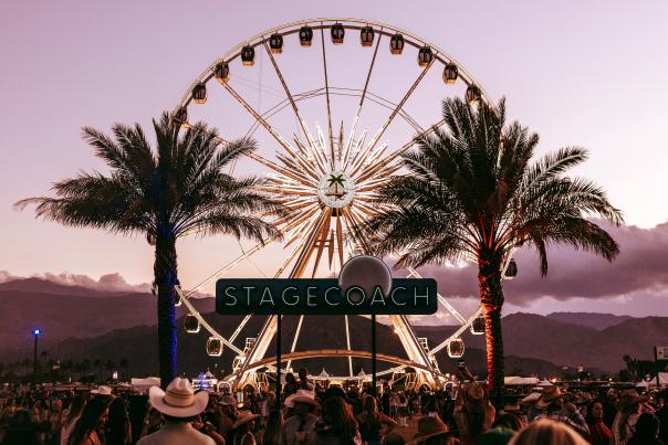 The Stagecoach sign with the ferris wheel and palm trees in the background.