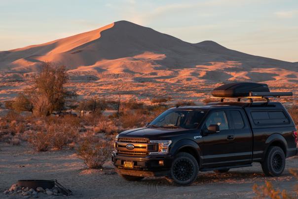 Car camping at a dispersed campsite at the Kelso Dunes in the Mojave National Preserve