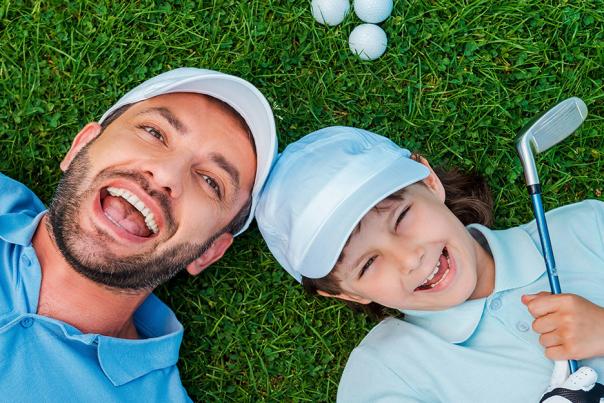 family golfing