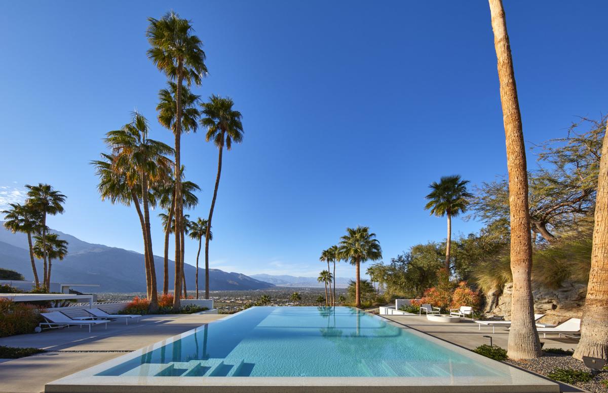 The pool with palm trees at a home in Palm Springs.