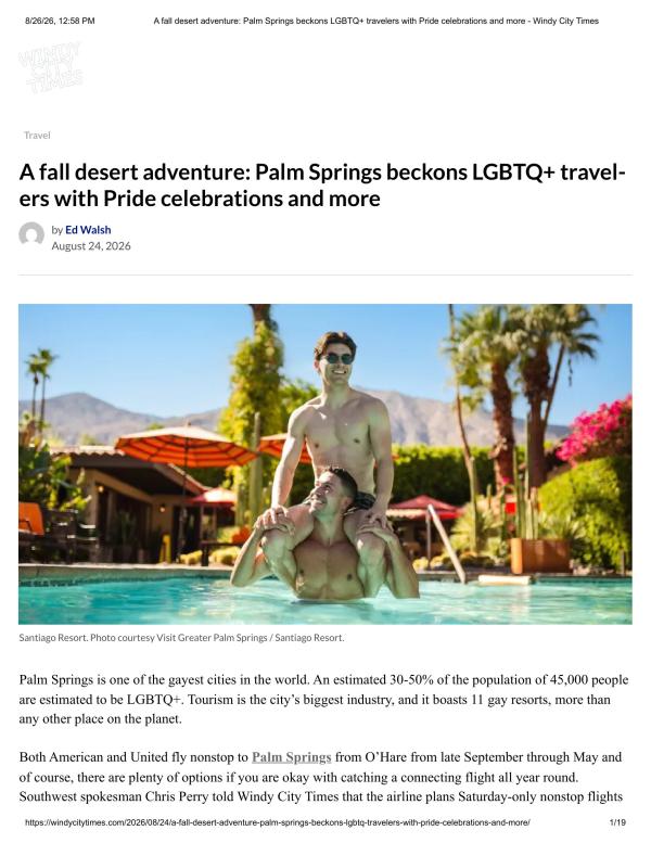 Windy City Times - A fall desert adventure_ Palm Springs beckons LGBTQ+ travelers with Pride celebrations and more