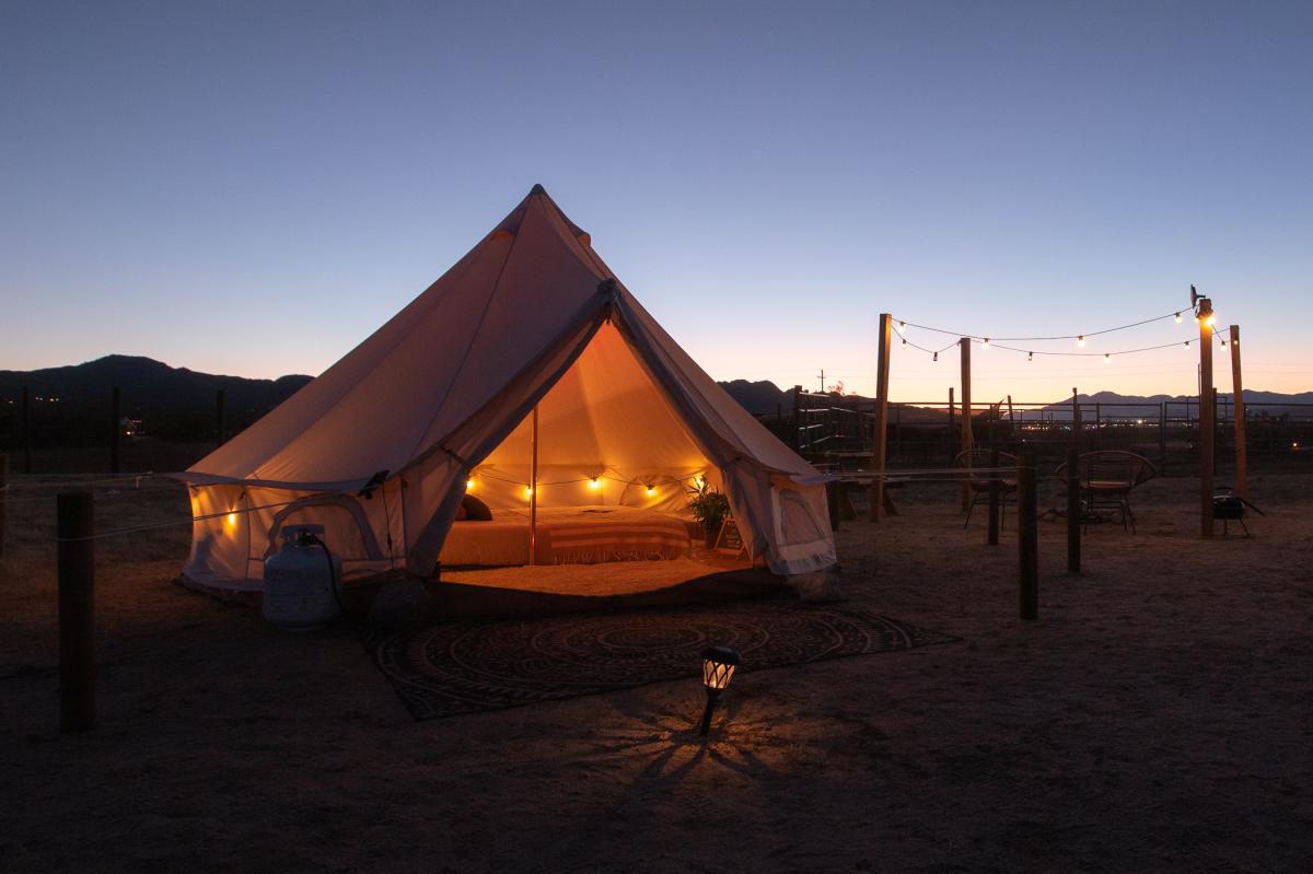 Canvas Tent at Cascade Trails Mustang Sanctuary in Joshua Tree, California