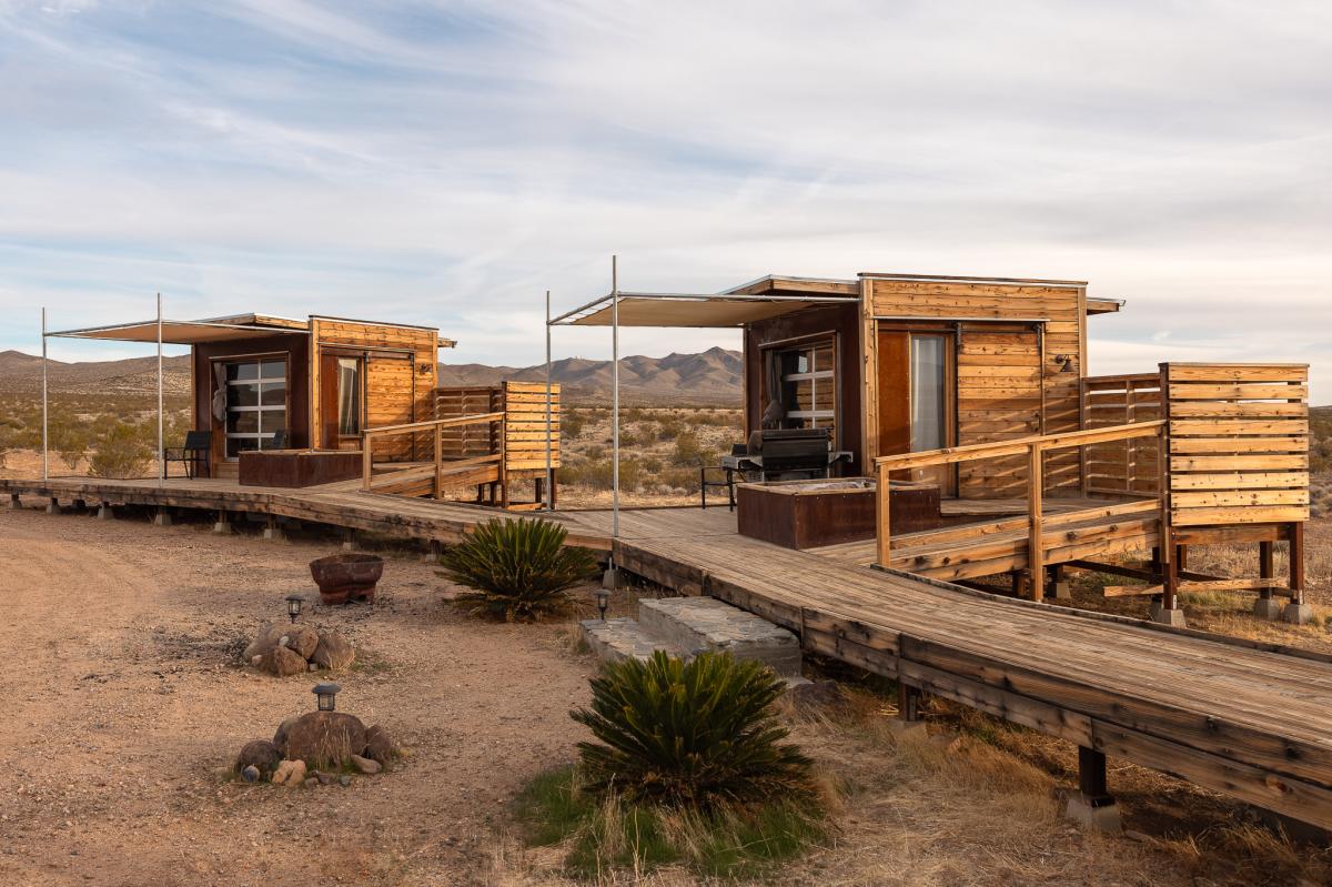 Exterior shot of Eco Pods of the Mojave in Ridgecrest, California
