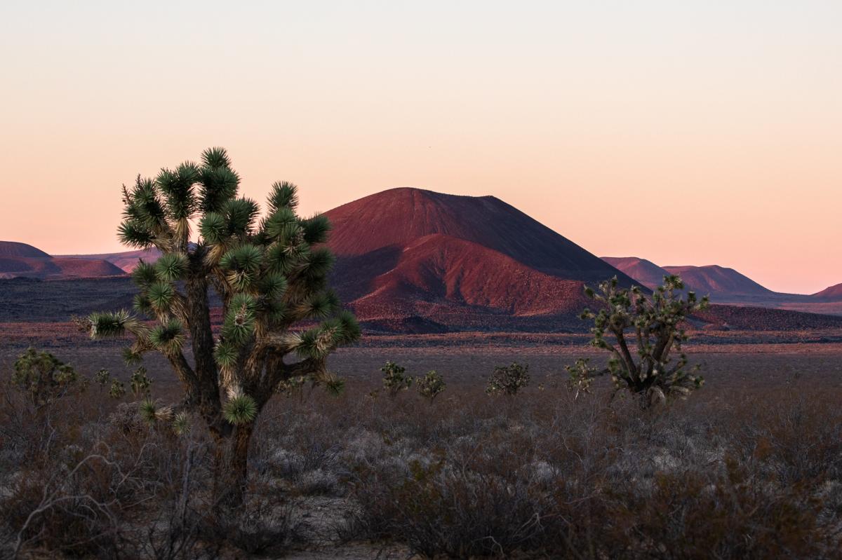 Sunset on the cinder cones in the Mojave National Preserve, near Baker, California
