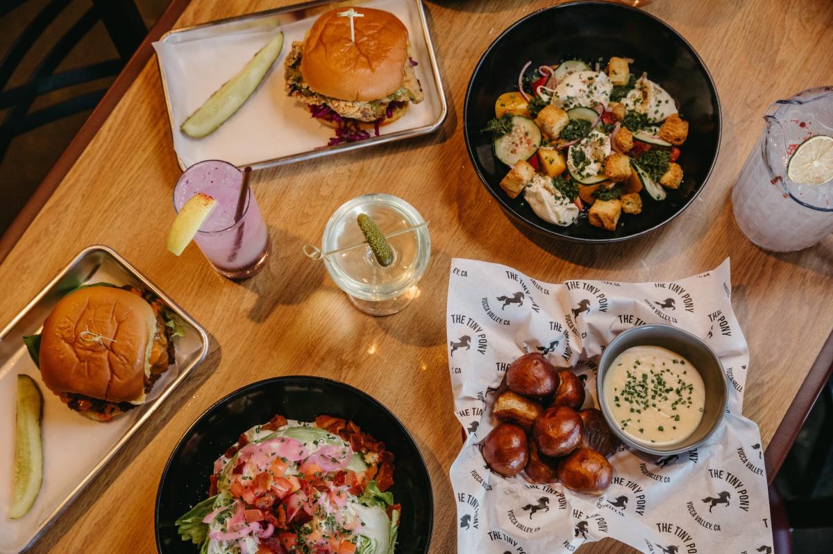 Burger and mushrooms at Tiny Pony Tavern in Yucca Valley, California