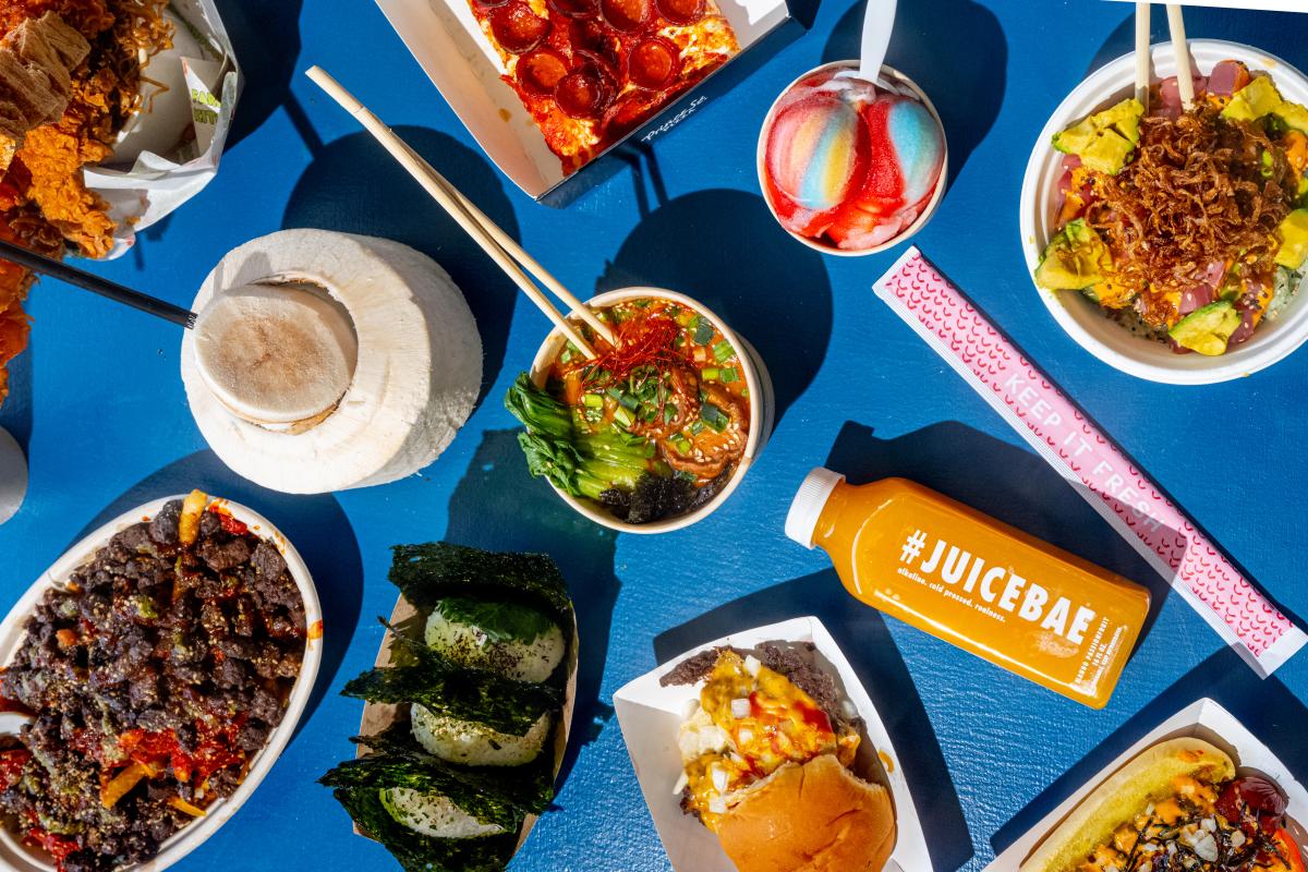 A variety of food and drink displayed at Coachella Valley Music and Arts Festival.