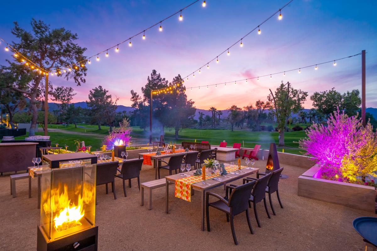 Sunset hour on a patio at the Hyatt