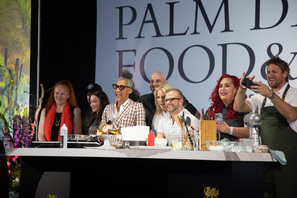 Celebrity chefs gather on the stage during the James Beard Four-course Luncheon at the Palm Desert Food & Wine festival in 2022.