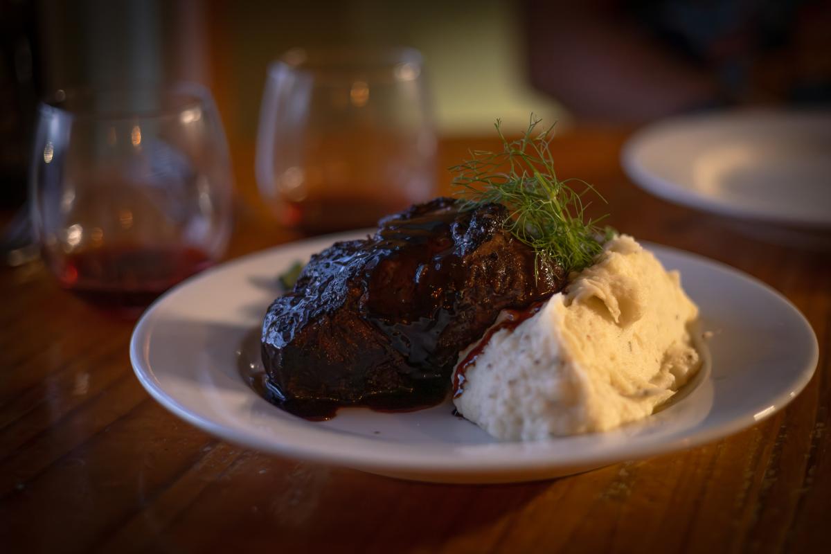 Steak and potato dinner at Steaks & Beer in Tecopa, California