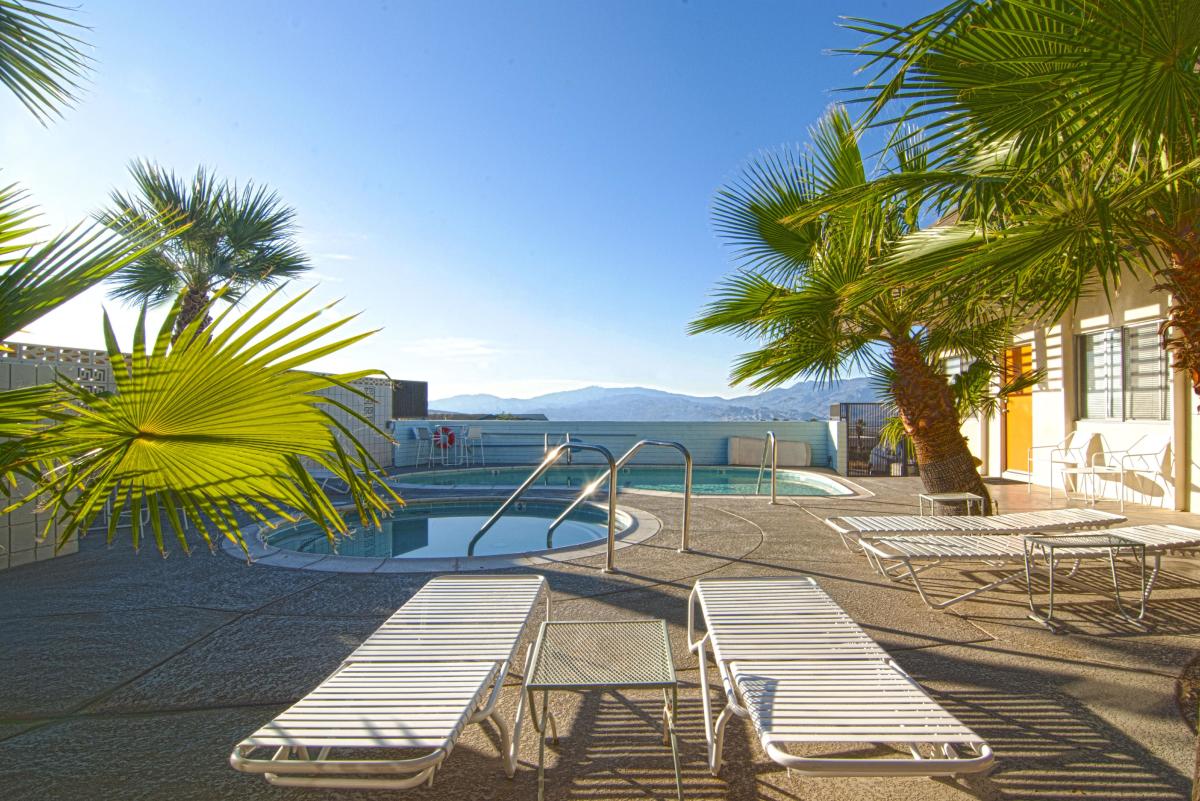 Sky, vacation rental pool, palm trees