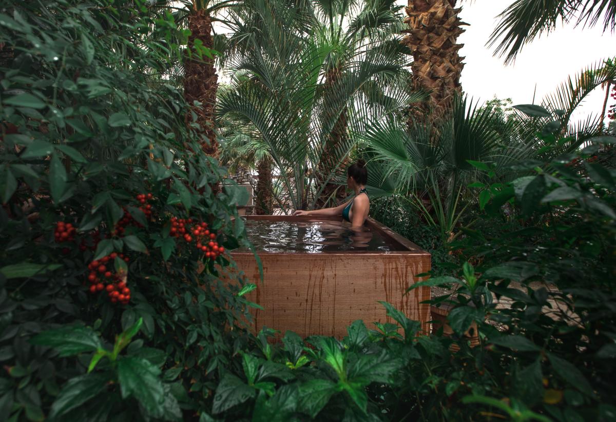 Mineral soaking tub at Two Bunch Palms in Desert Hot Springs, California