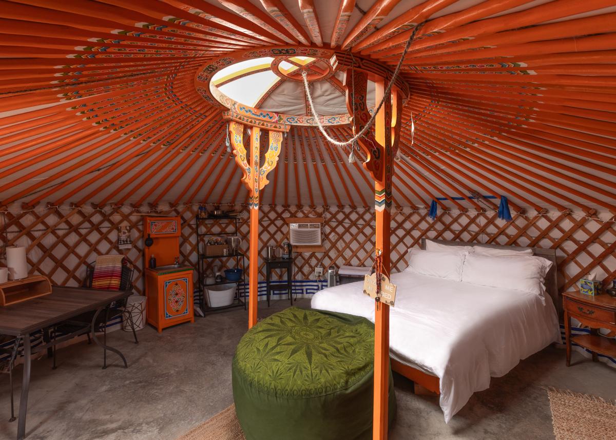Yurt interior at 28 Palms Ranch in 29 Palms, California