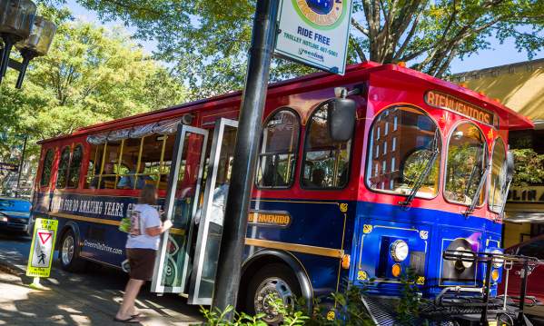 Trolley waiting at the Downtown Trolley Stop