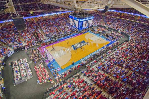 Crowds assemble in the Bon Secours Wellness Arena as the March Madness kicks off in Greenville, SC