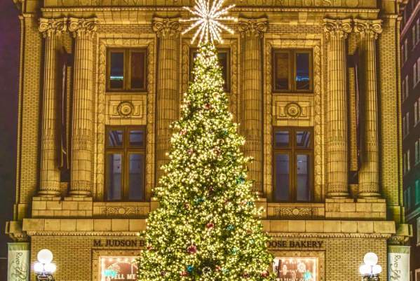 People admiring the Downtown Christmas Tree