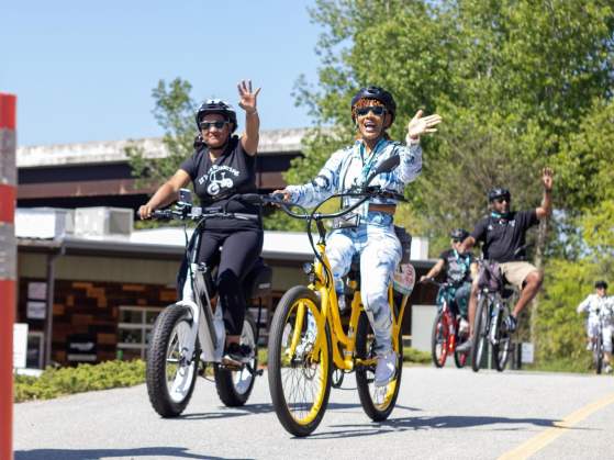 Guided group bike ride in Greenville on the Prisma Health Swamp Rabbit Trail