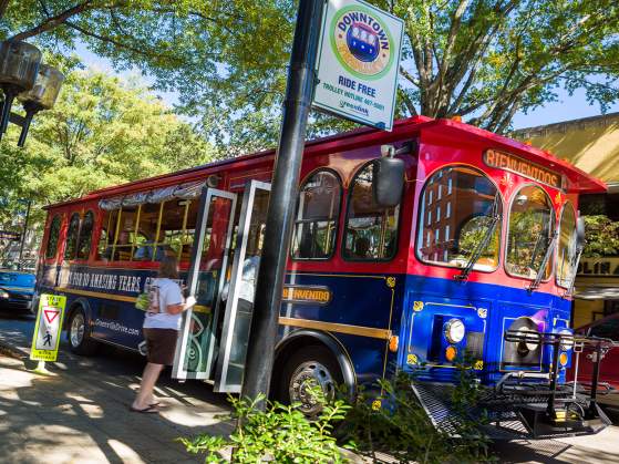 Trolley waiting at the Downtown Trolley Stop