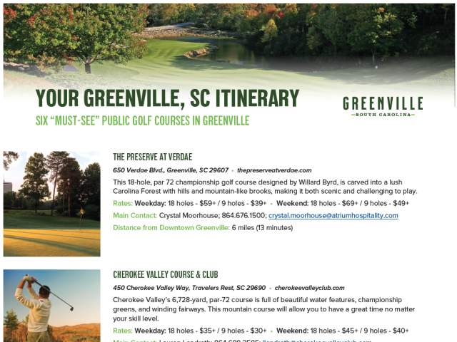 Six Public Golf Courses in Greenville, SC