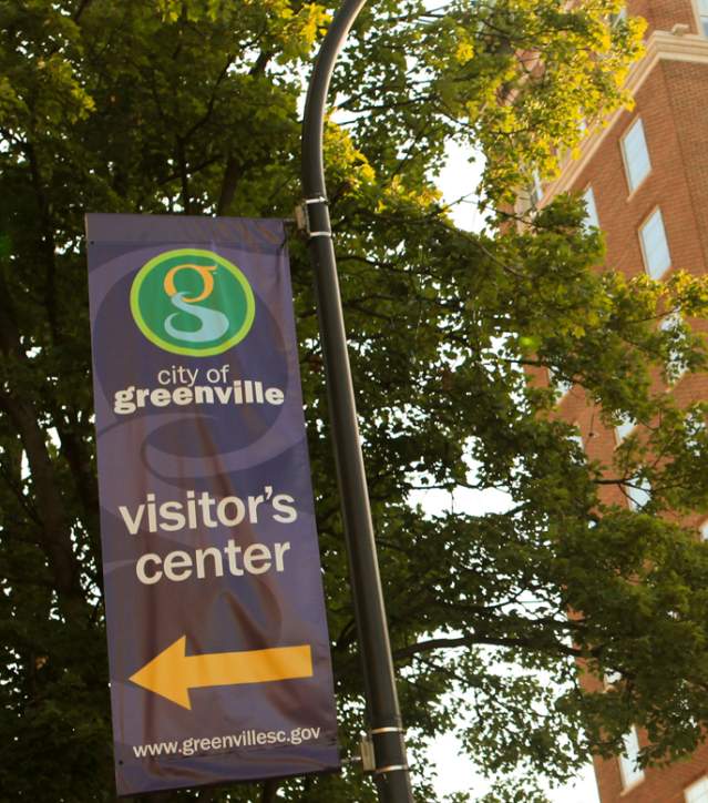Sign for the Visitor Center in Greenville, South Carolina.