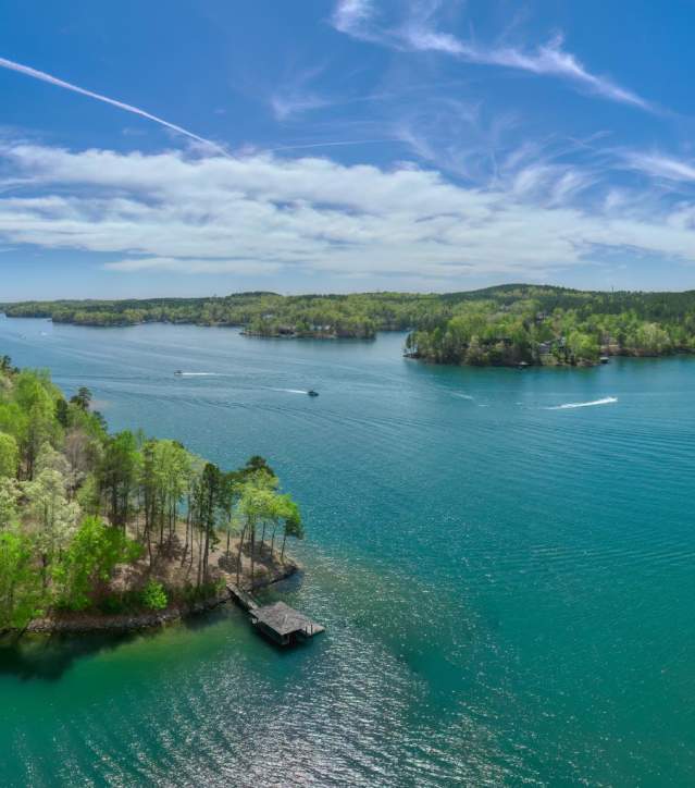 With 18,500 acres of water and a 300-mile shoreline, Lake Keowee is a man-made reservoir and a popular for fishing, waterskiing, swimming, camping and picnicking.