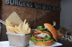 A Firehouse Burger (Grilled Onions and Jalapenos, Applewood Smoked Bacon, Pepper-jack Cheese, Lettuce, Tomato, Chipotle Ketchup) and Skinny Fries make for a fantastic meal!