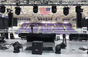 Stage setup at Furman University in a gymnasium setting