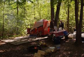 Camping tent set up at Paris Mountain Park.