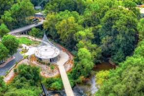 Surrounded by its lush greenery and nestled in between the Reedy River sits Cancer Survivors Park. Beautiful from every angle but even more breathtaking when seen from above.