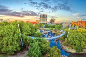 Aerial view of Falls Park on the Reedy & Liberty Bridge