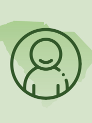 A green graphic of a person's outline laid atop the State of South Carolina in the background.