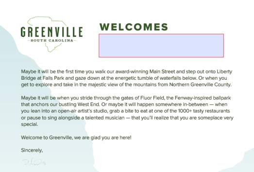 Greenville Welcome Letter