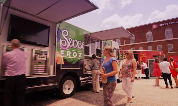 Lunch time offerings from food trucks in downtown Greenville