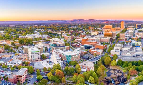 Aerial view of Downtown Greenvilles Skyline